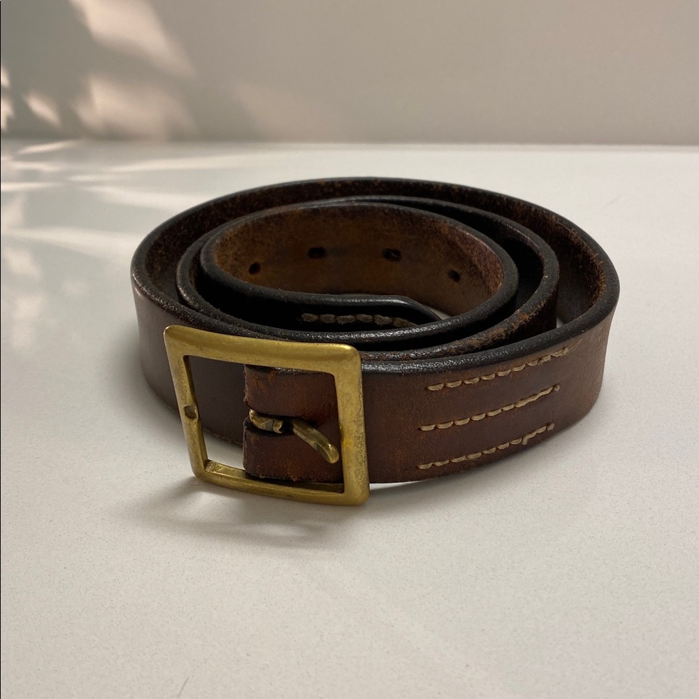 Brown Leather Belt with Brass Buckle